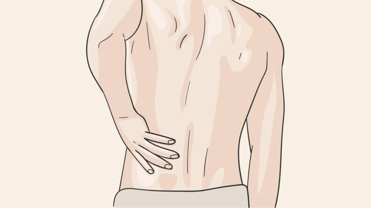 Illustration: Ein Mann fässt sich mit der linken Hand an den Rücken