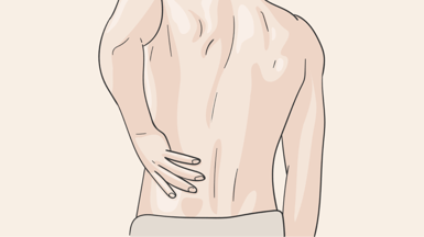 Illustration: Ein Mann fässt sich mit der linken Hand an den Rücken