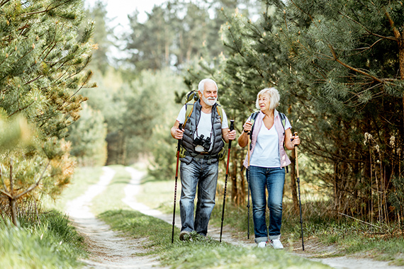 Ein paar ist in einem Wald wandern